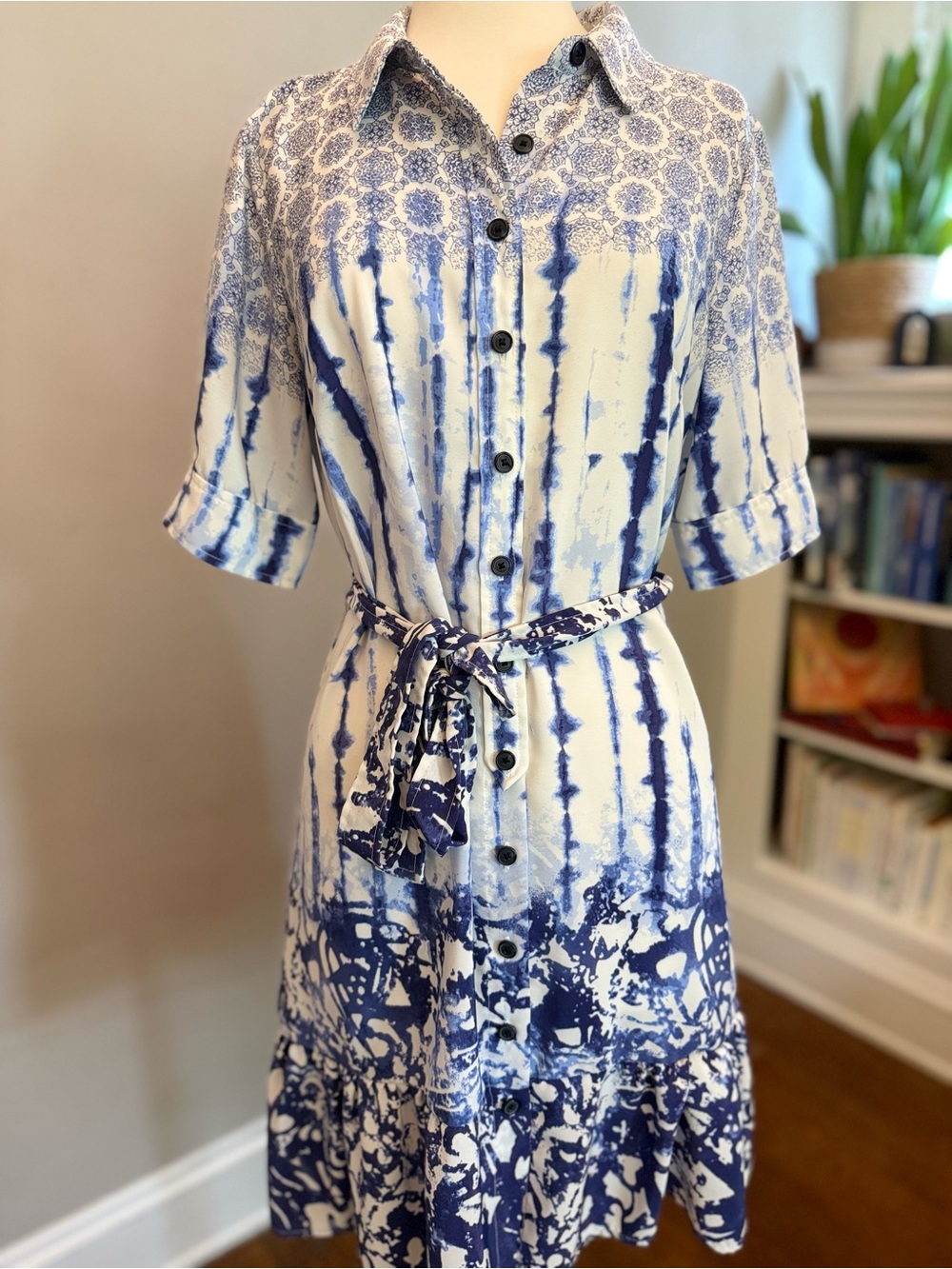Peter Som for Design Nation Blue & White Belted Shirt Dress Size 10